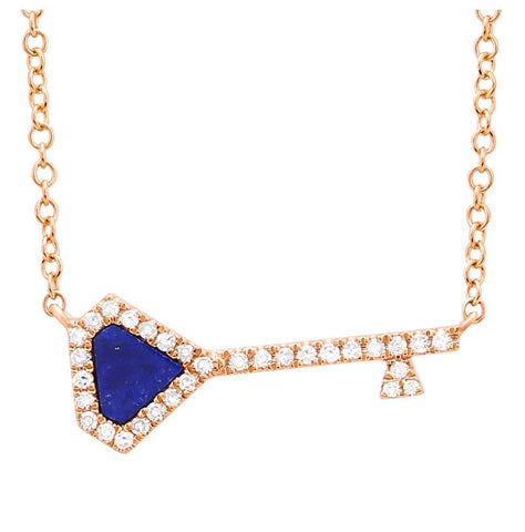 0.09 Ctw Diamond 14k Rose Gold Lapis Round Shape Womens Gemstone Necklace