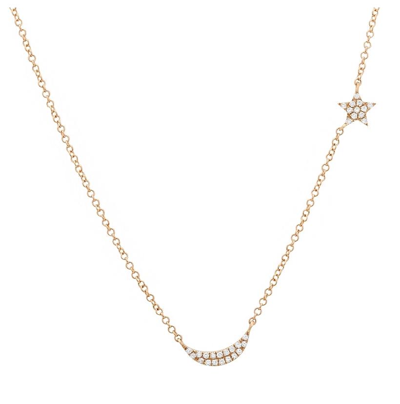 0.09 Ctw Diamond 14k Rose Gold Round Shape Womens Diamond Necklace