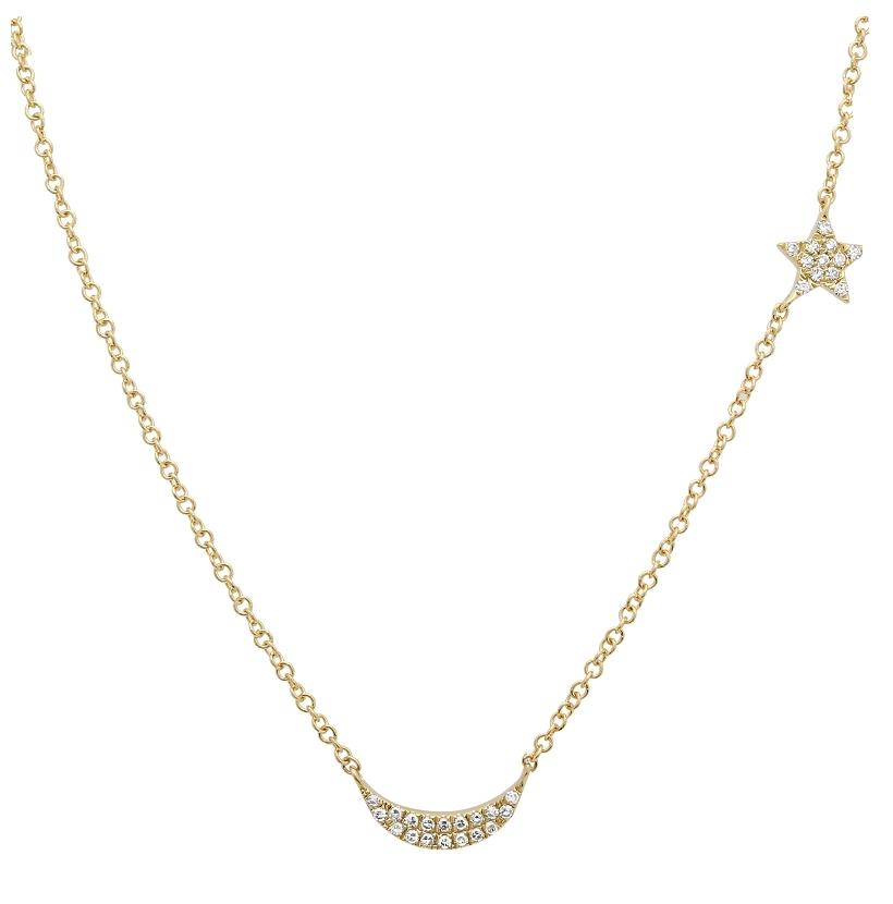 0.09 Ctw Diamond 14k Yellow Gold Round Shape Womens Diamond Necklace