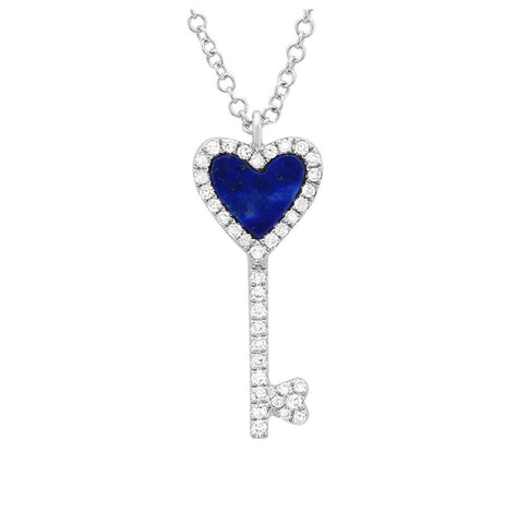 0.1 Ctw Diamond 14k White Gold Lapis Round Shape Womens Gemstone Necklace Pendant With 16 Inch Chain