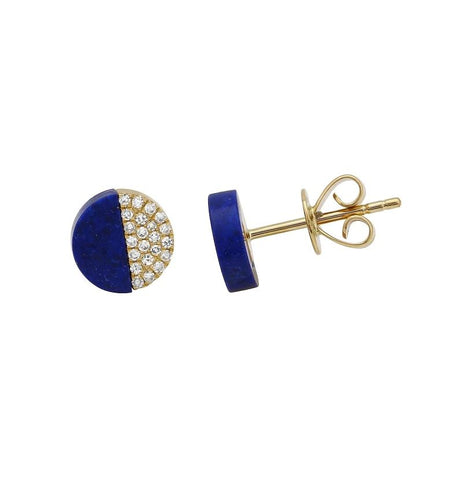 0.14 Ctw Diamond 14k Yellow Gold Lapis Round Shape Womens Gemstone Earrings