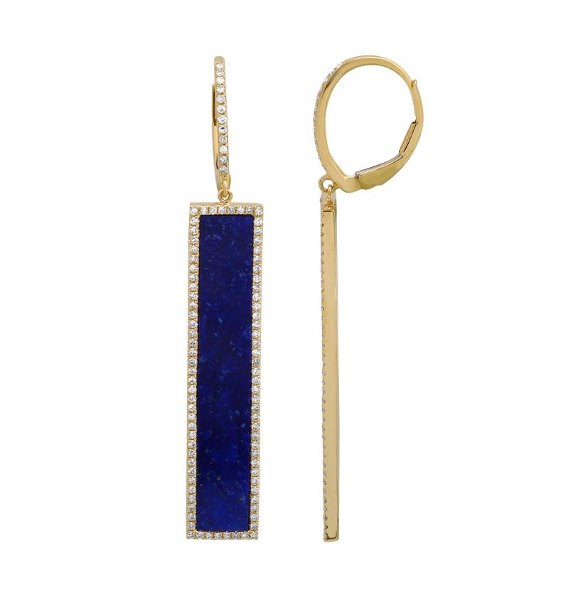 0.53 Ctw Diamond 14k Yellow Gold Lapis Round Shape Womens Gemstone Earrings