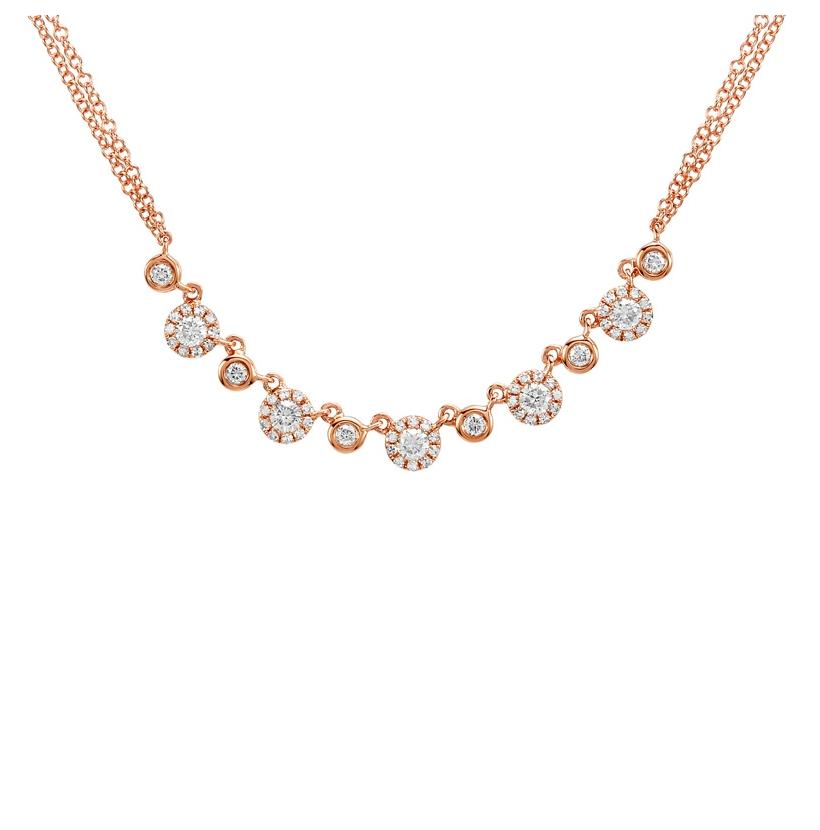 0.58 Ctw Diamond 14k Rose Gold Round Shape Womens Diamond Necklace