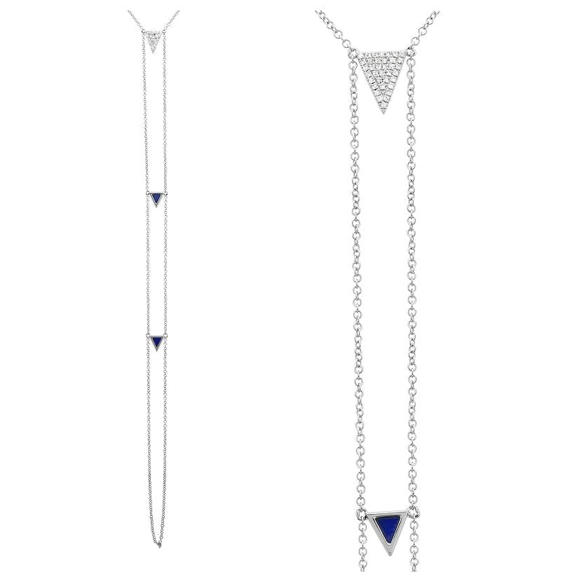 0.07 Ctw Diamond 14k White Gold Lapis Round Shape Womens Gemstone Necklace