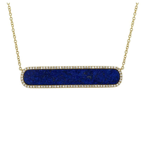 0.23 Ctw Diamond 14k Yellow Gold Lapis Round Shape Womens Gemstone Necklace