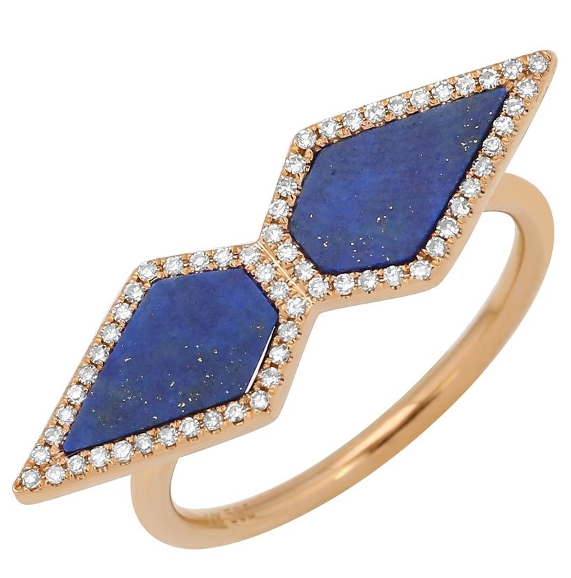 0.14 Ctw Diamond 14k Rose Gold Lapis Round Shape Womens Gemstone Ring