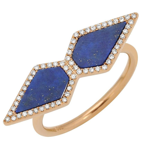0.14 Ctw Diamond 14k Rose Gold Lapis Round Shape Womens Gemstone Ring