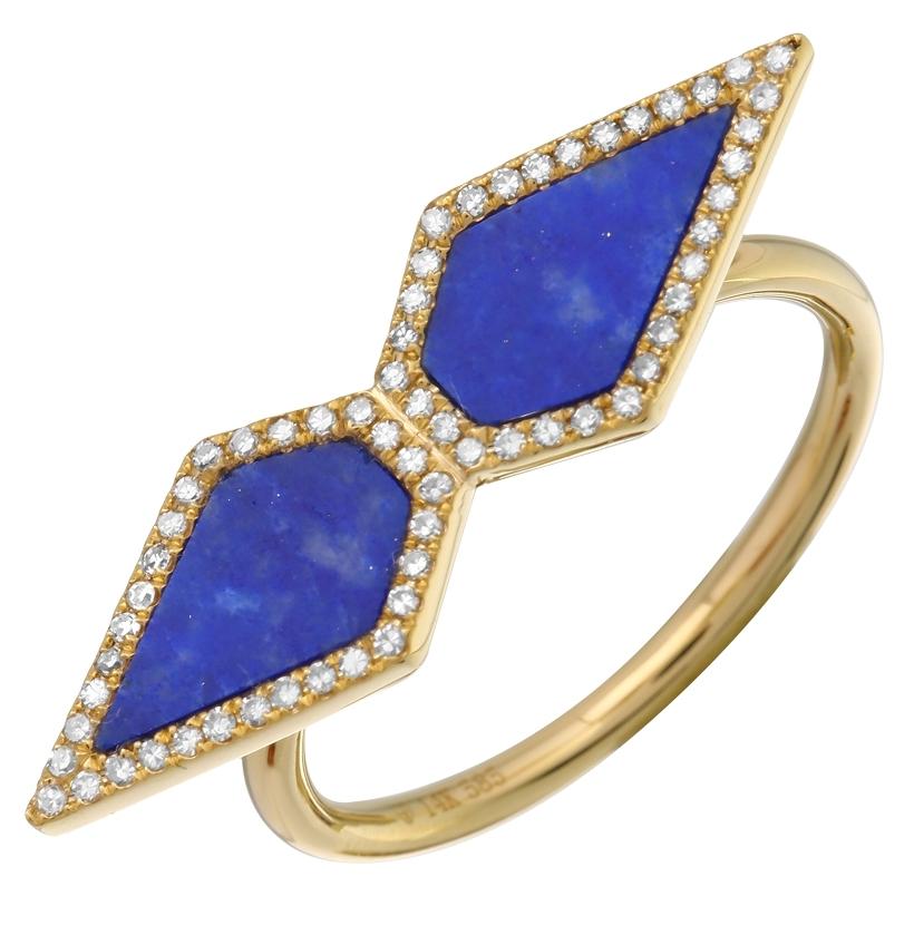 0.15 Ctw Diamond 14k Yellow Gold Lapis Round Shape Womens Gemstone Ring