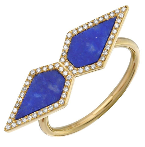 0.15 Ctw Diamond 14k Yellow Gold Lapis Round Shape Womens Gemstone Ring