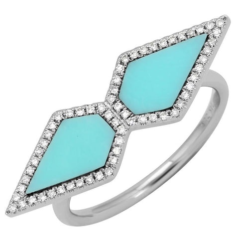 0.14 Ctw Diamond 14k White Gold Turquoise Round Shape Womens Gemstone Ring