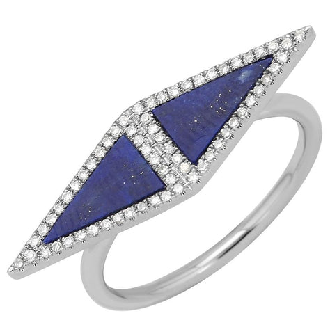 0.14 Ctw Diamond 14k White Gold Lapis Round Shape Womens Gemstone Ring