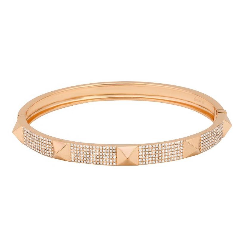 0.97 Ctw Diamond 14k Rose Gold Round Shape Womens Diamond Bangle Bracelet