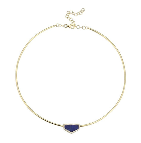 0.1 Ctw Diamond 14k Yellow Gold Lapis Round Shape Womens Gemstone Necklace