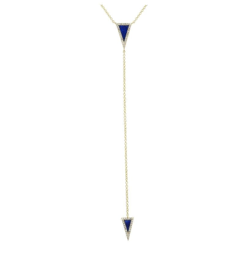 0.13 Ctw Diamond 14k Yellow Gold Lapis Round Shape Womens Gemstone Necklace