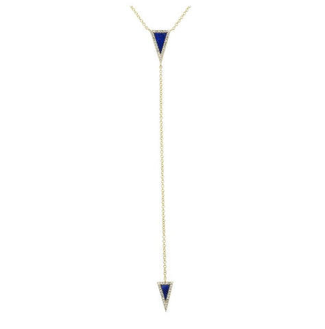 0.13 Ctw Diamond 14k Yellow Gold Lapis Round Shape Womens Gemstone Necklace