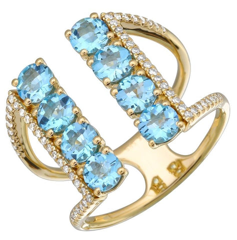 0.18 Ctw Diamond 14k Yellow Gold Topaz Round Shape Womens Gemstone Ring