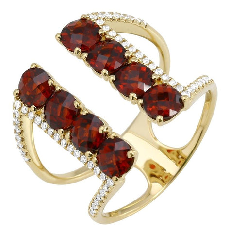 0.18 Ctw Diamond 14k Yellow Gold Garnet Round Shape Womens Gemstone Ring