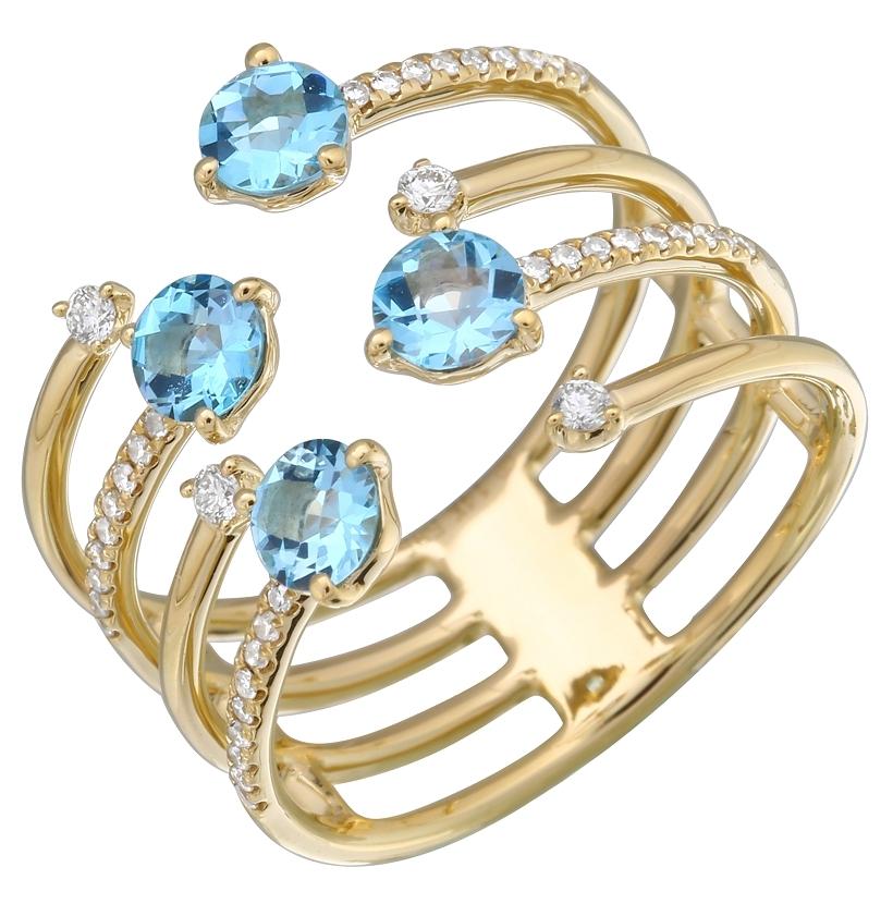 0.18 Ctw Diamond 14k Yellow Gold Topaz Round Shape Womens Gemstone Ring