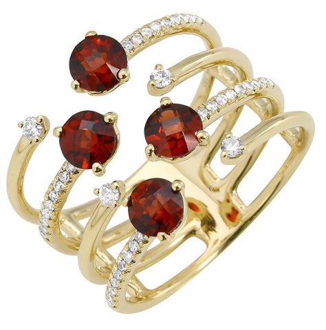 0.17 Ctw Diamond 14k Yellow Gold Garnet Round Shape Womens Gemstone Ring