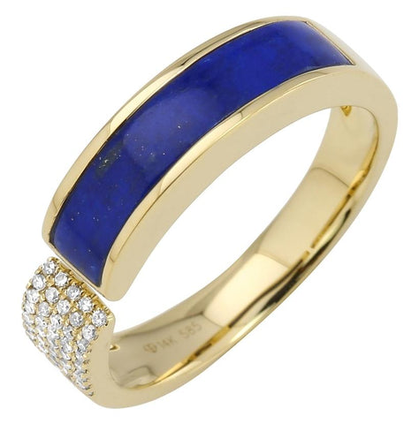0.1 Ctw Diamond 14k Yellow Gold Lapis Round Shape Womens Gemstone Ring