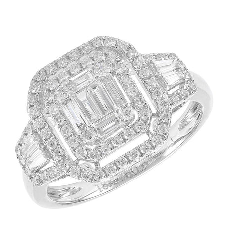 0.75 Ctw Diamond 18k White Gold Round Tap Baguette Shape Womens Diamond Ring