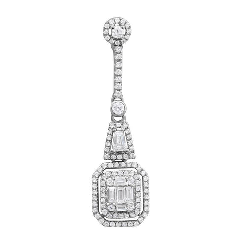 0.66 Ctw Diamond 18k White Gold Round Tap Baguette Shape Womens Diamond Necklace Pendant