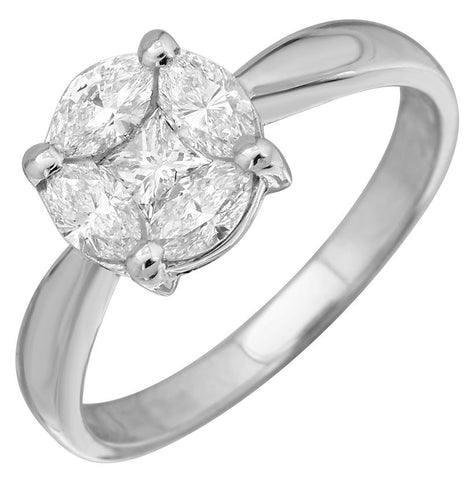 0.7 Ctw Diamond 18k White Gold Square Marquis Shape Womens Diamond Ring