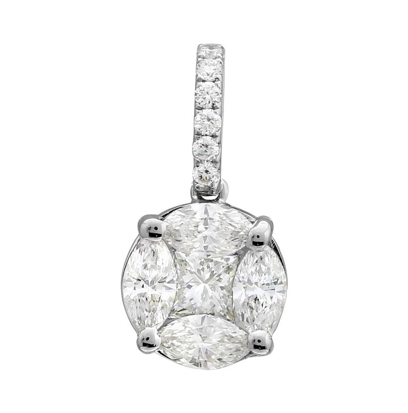 0.69 Ctw Diamond 18k White Gold Round Square Marquis Shape Womens Diamond Necklace Pendant