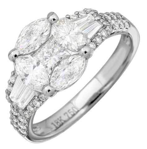 1.86 Ctw Diamond 18k White Gold Round Marquis Multi Shape Womens Diamond Ring