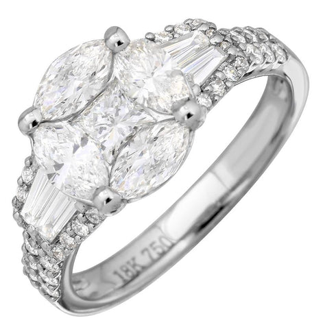 1.88 Ctw Diamond 18k White Gold Round Marquis Multi Shape Womens Diamond Ring