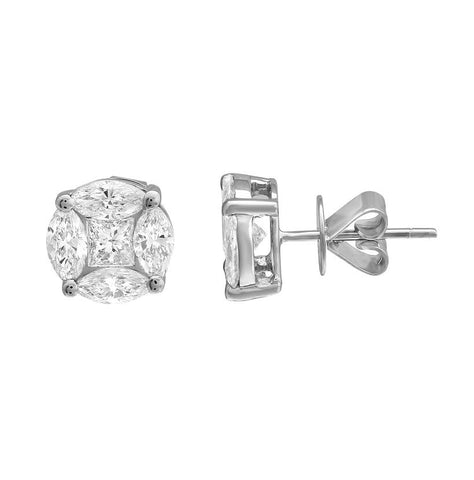 2.52 Ctw Diamond 18k White Gold Marquis Square Shape Womens Diamond Earrings