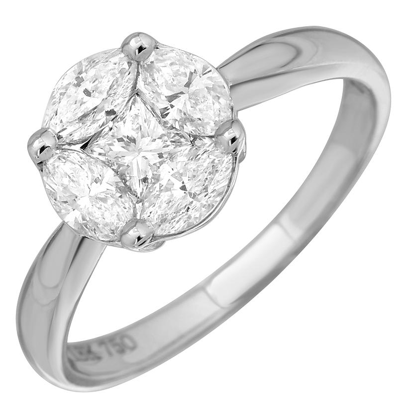 0.9 Ctw Diamond 18k White Gold Marquis Square Shape Womens Diamond Ring