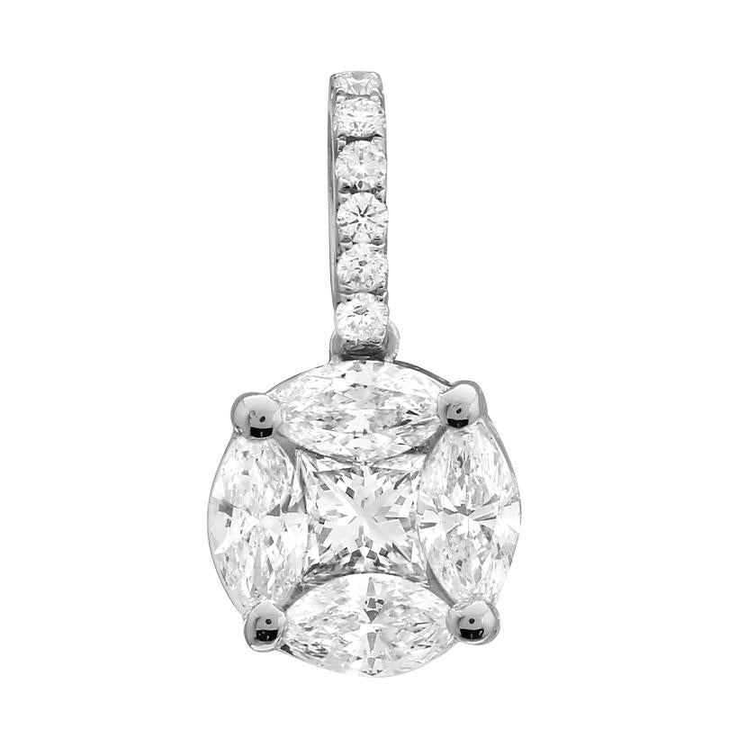 0.72 Ctw Diamond 18k White Gold Round Marquis Square Shape Womens Diamond Necklace Pendant