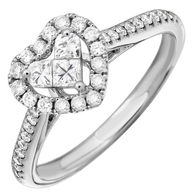 0.56 Ctw Diamond 18k White Gold Round Multi Shape Womens Diamond Ring