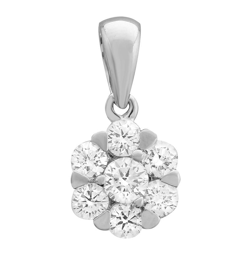 0.53 Ctw Diamond 18k White Gold Round Shape Womens Diamond Necklace Pendant