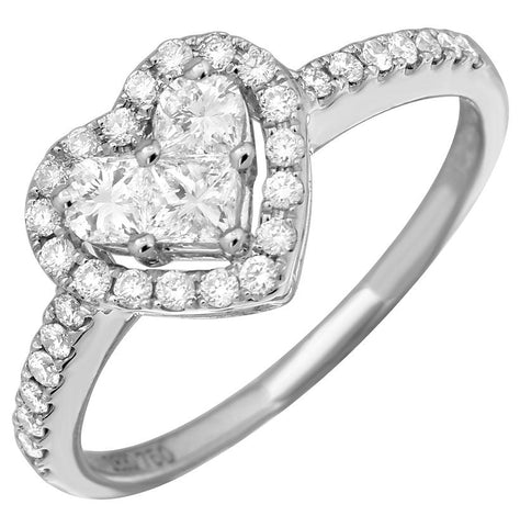 0.64 Ctw Diamond 18k White Gold Round Multi Shape Womens Diamond Ring