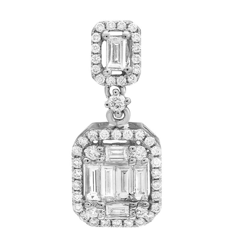 0.63 Ctw Diamond 18k White Gold Round Baguette Shape Womens Diamond Necklace Pendant