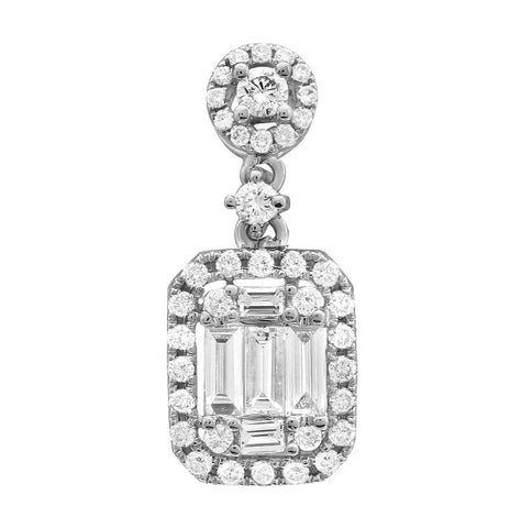 0.49 Ctw Diamond 18k White Gold Round Baguette Shape Womens Diamond Necklace Pendant