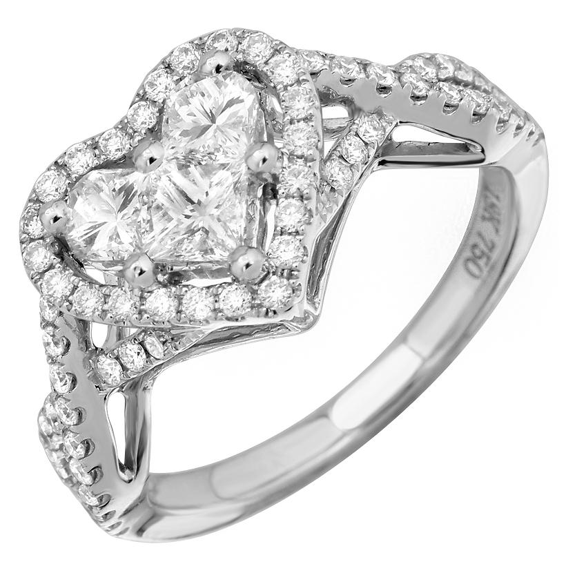 1.12 Ctw Diamond 18k White Gold Round Multi Shape Womens Diamond Ring