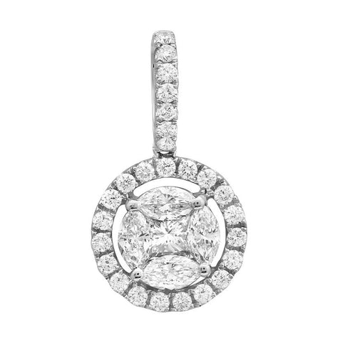 1.12 Ctw Diamond 18k White Gold Round Marquis Square Shape Womens Diamond Necklace Pendant