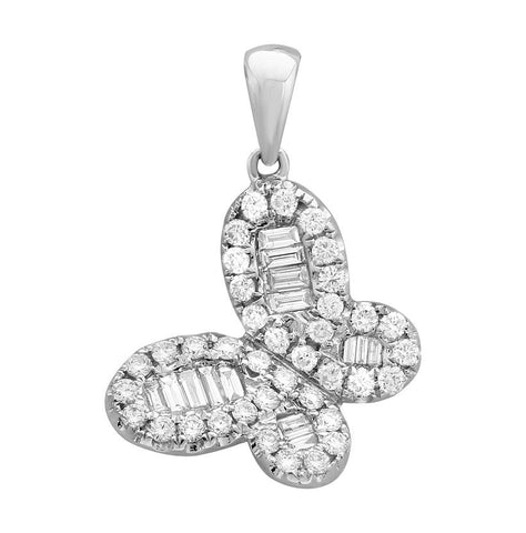 0.74 Ctw Diamond 18k White Gold Round Tap Baguette Shape Womens Diamond Necklace Pendant