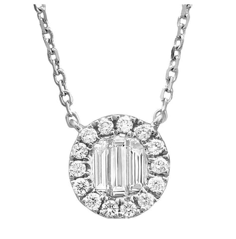 0.19 Ctw Diamond 18k White Gold Round Baguette Shape Womens Diamond Necklace