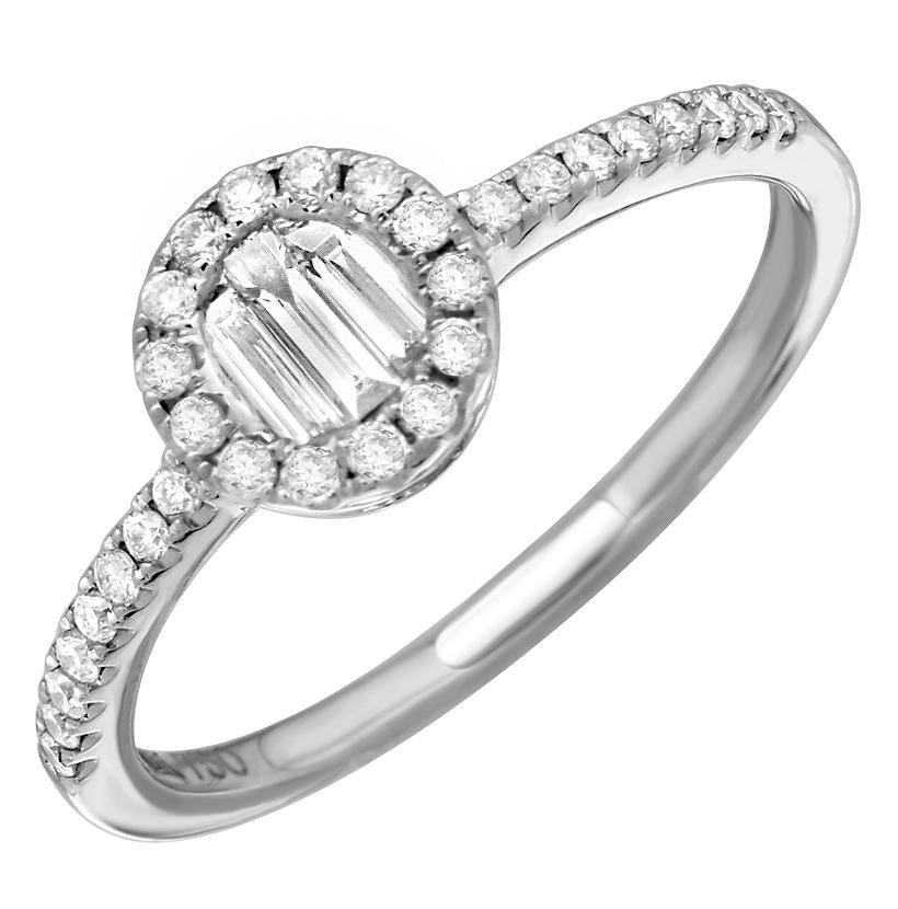 0.28 Ctw Diamond 18k White Gold Round Baguette Shape Womens Diamond Ring