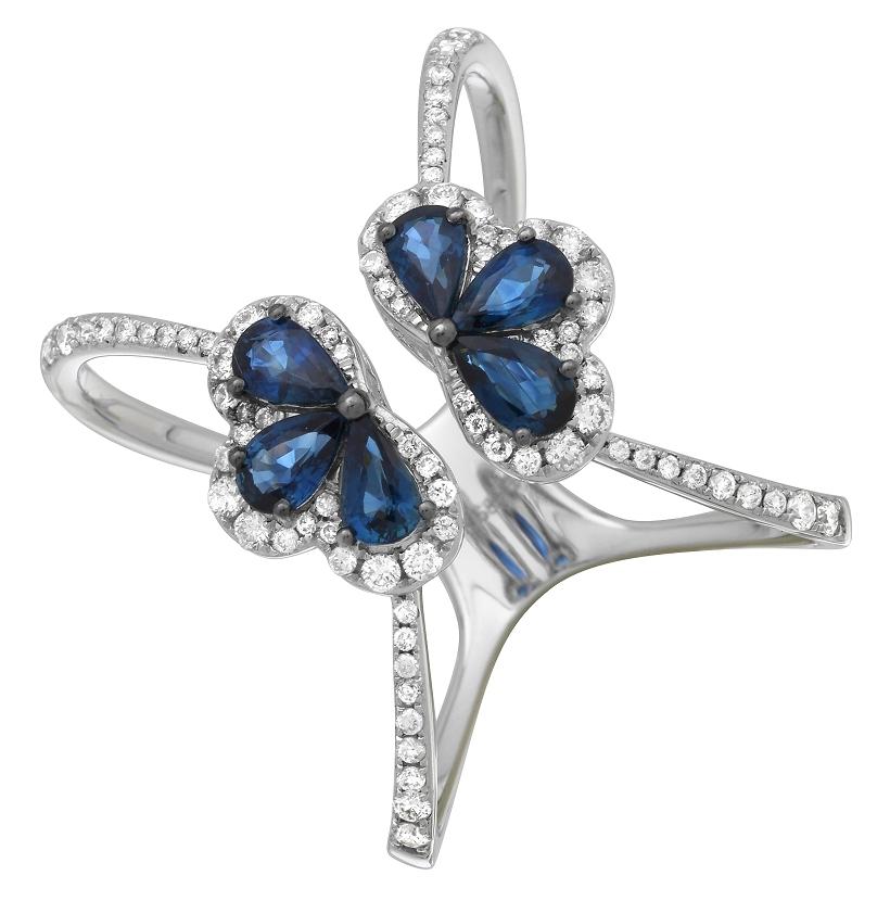 0.53 Ctw Diamond 14k White Gold Sapphire Round Shape Womens Gemstone Ring