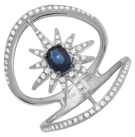 0.36 Ctw Diamond 14k White Gold Sapphire Round Shape Womens Gemstone Ring