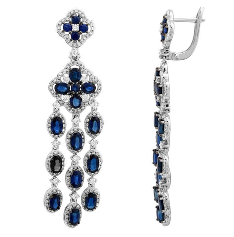 2.33 Ctw Diamond 14k White Gold Sapphire Round Shape Womens Gemstone Earrings