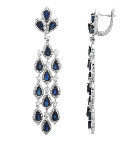 2.19 Ctw Diamond 14k White Gold Sapphire Round Shape Womens Gemstone Earrings