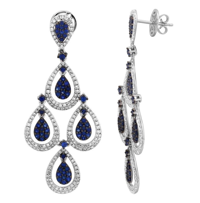 1.75 Ctw Diamond 14k White Gold Sapphire Round Shape Womens Gemstone Earrings