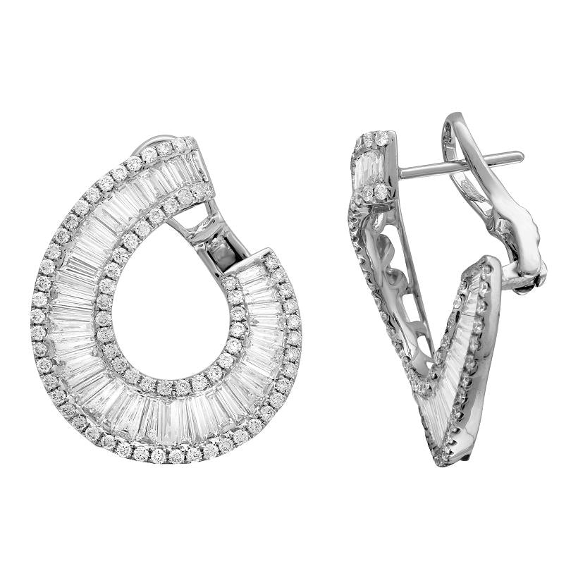 4 Ctw Diamond 18k White Gold Round Tap Baguette Shape Womens Diamond Earrings