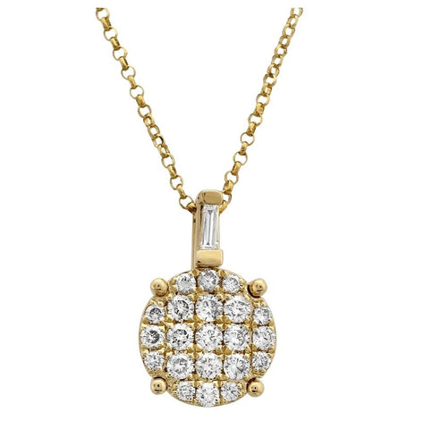 0.35 Ctw Diamond 14k Yellow Gold Round Tap Baguette Shape Womens Diamond Necklace Pendant With 16 Inch Chain